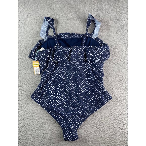 Kona Sol One Piece Swimsuit Women 18 Blue Polka Dot Padded Ruffle Adj Straps NWT - Picture 8 of 10
